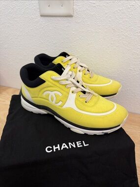 CHANEL Yellow and Black CC Logo Sneakers